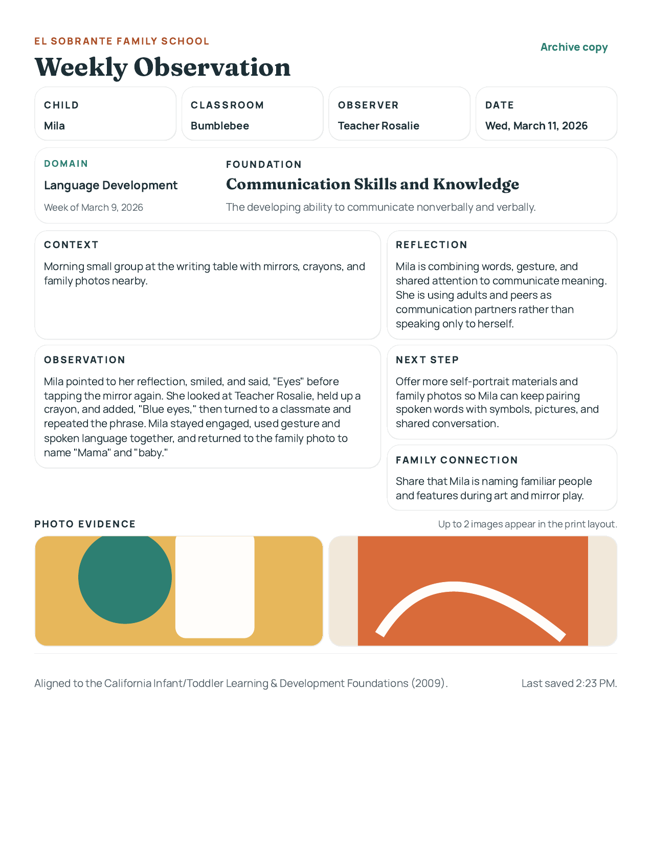 Weekly observation sample