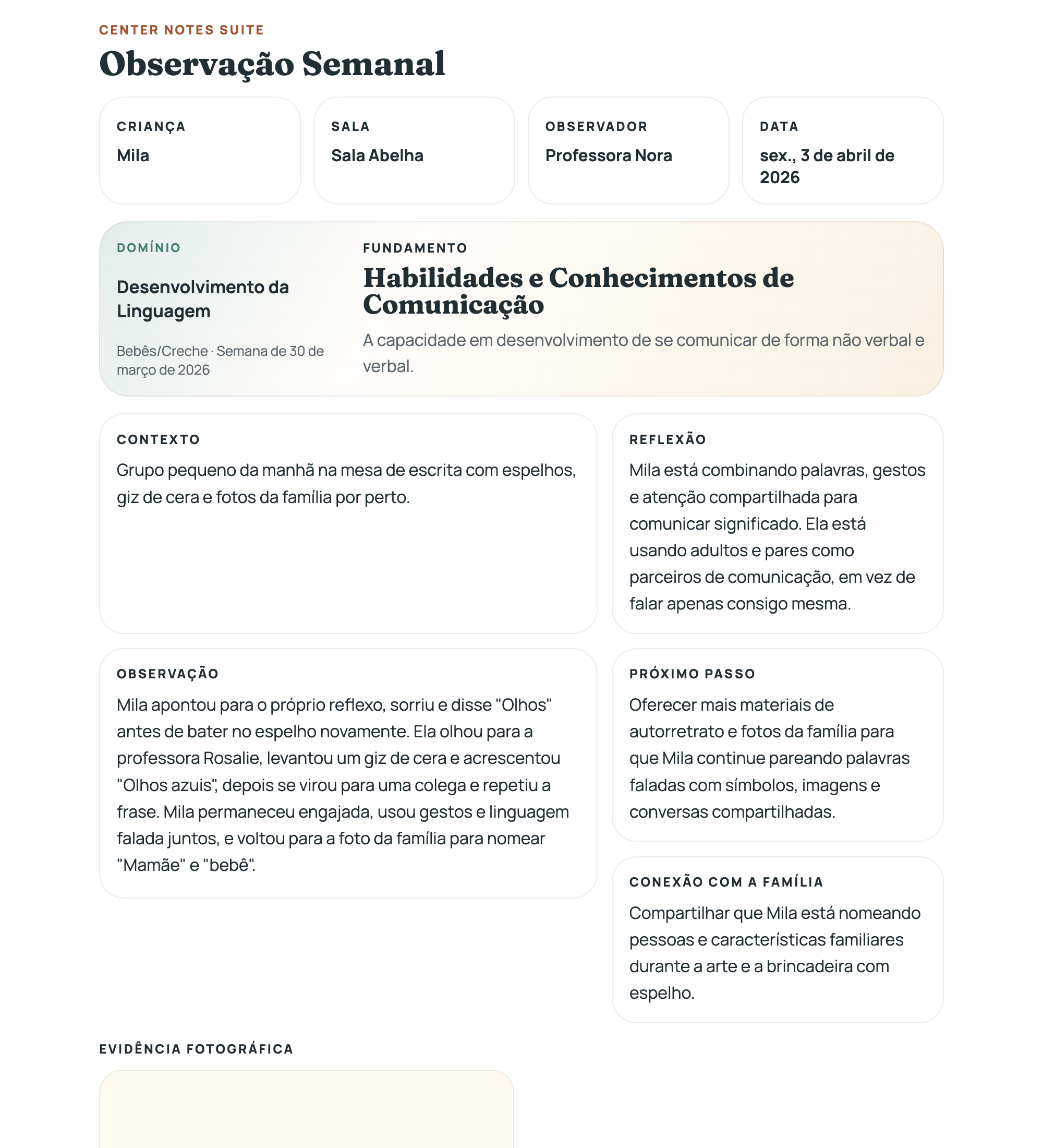 Amostra de observação semanal